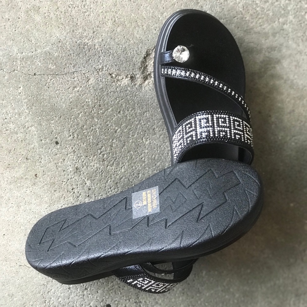 Italina Black & Silver Toe Bling Wedge SANDAL - Picture 7 of 8